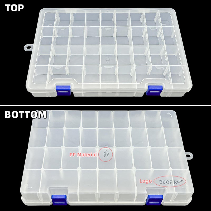 DUOFIRE Plastic Organizer Container Storage Box Adjustable Divider Removable Grid Compartment for Jewelry Beads Earring Container Tool Fishing Hook Small Accessories(34 Grids, White X 4) - Image 2